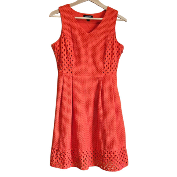 Lands End Women's Eyelet Lace Dress Lined Side Zipper Pockets Orange Size 6P - Picture 1 of 11